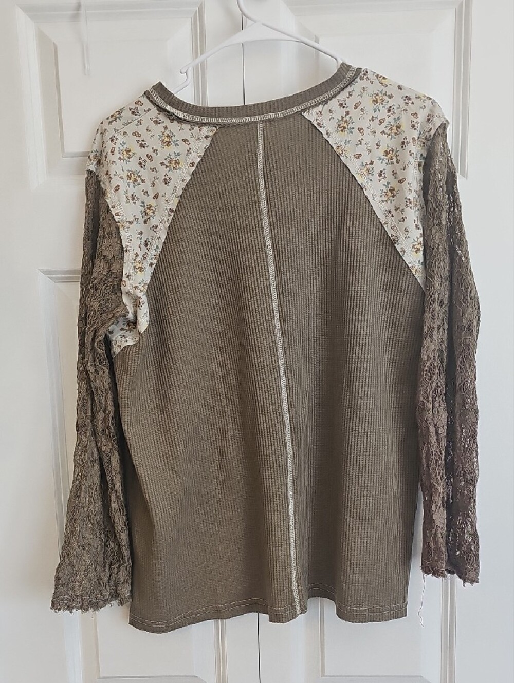 POL Olive Green Waffle Knit Crewneck Top - Picture 5 of 6